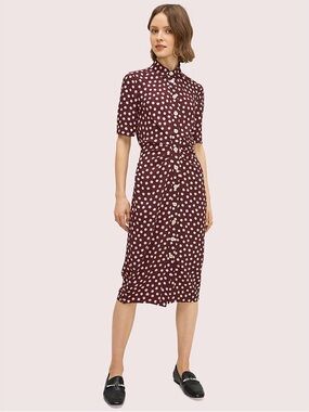 Kate Spade Cloud Dot Silk-Feel Midi Shirtdress in Mission Fig Size 10